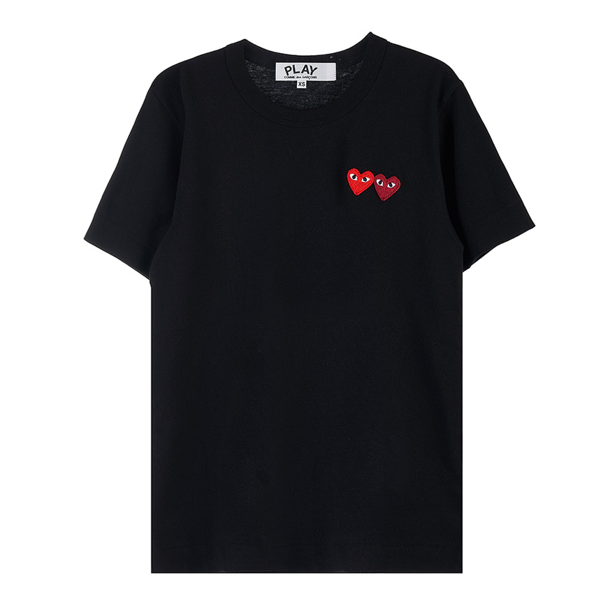 [꼼데가르송]  여성 더블 하트 로고 와펜 여성 티셔츠  P1T225 BLACK