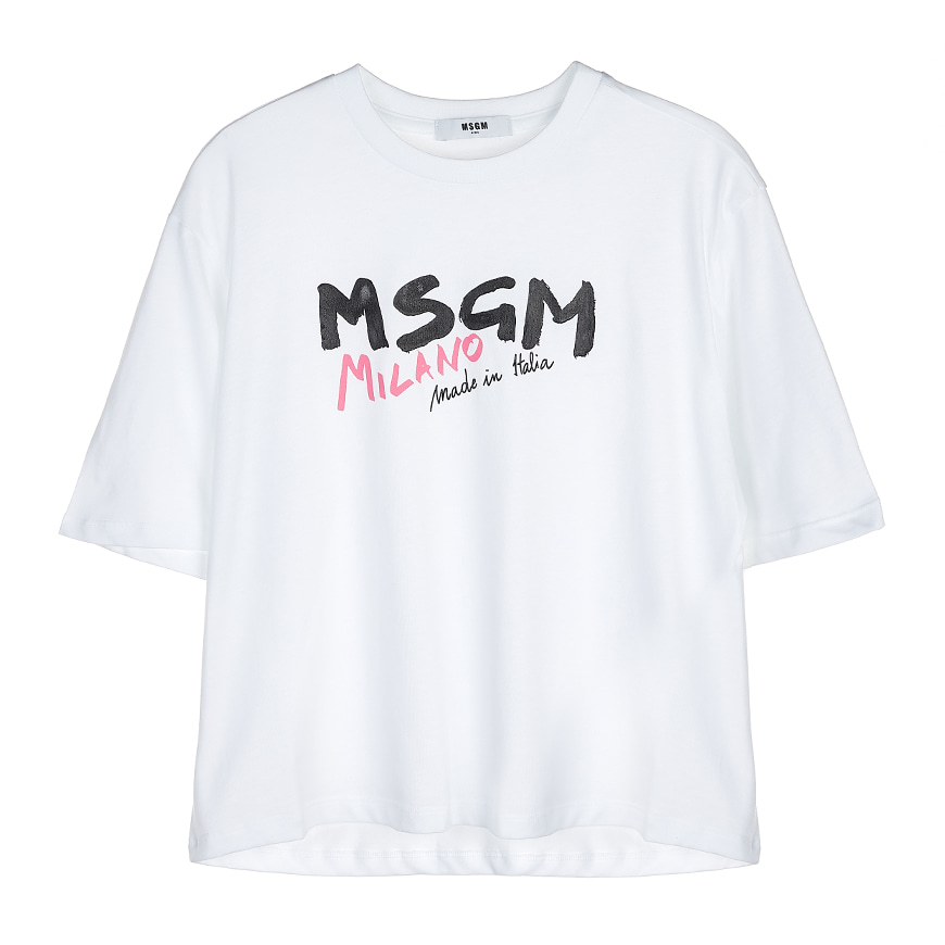 [라벨루쏘] [MSGM 키즈]  로고 티셔츠 MS026939 001 (12-14)