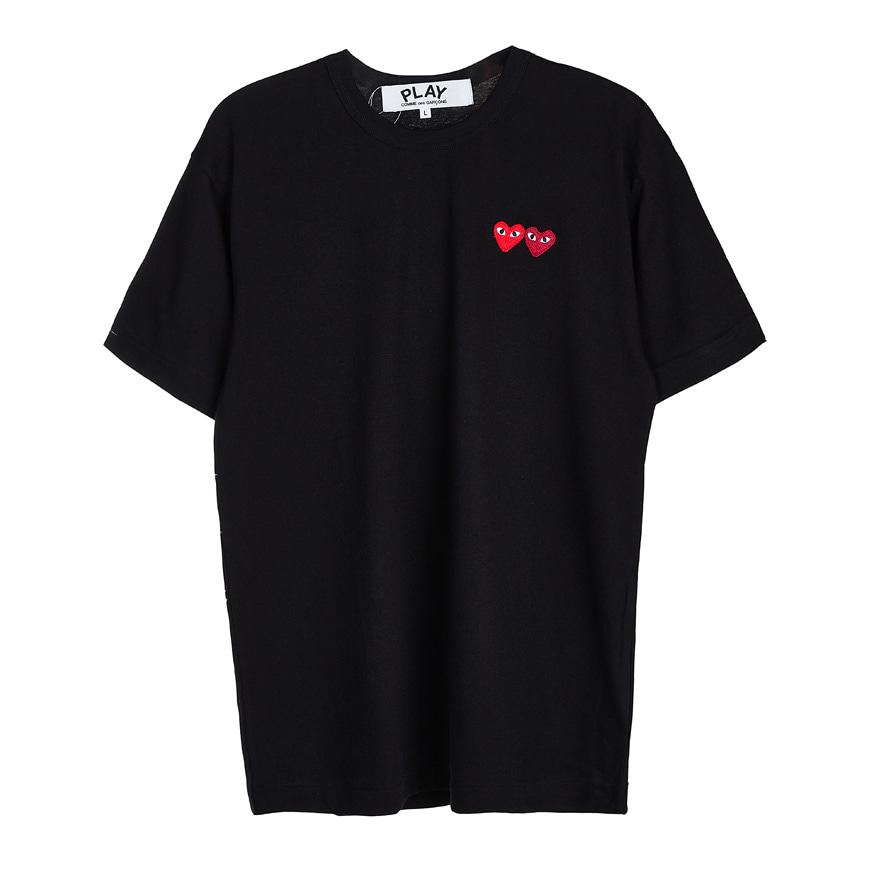 [꼼데가르송]  남성 더블 하트 로고 반팔 티셔츠  P1T226 BLACK