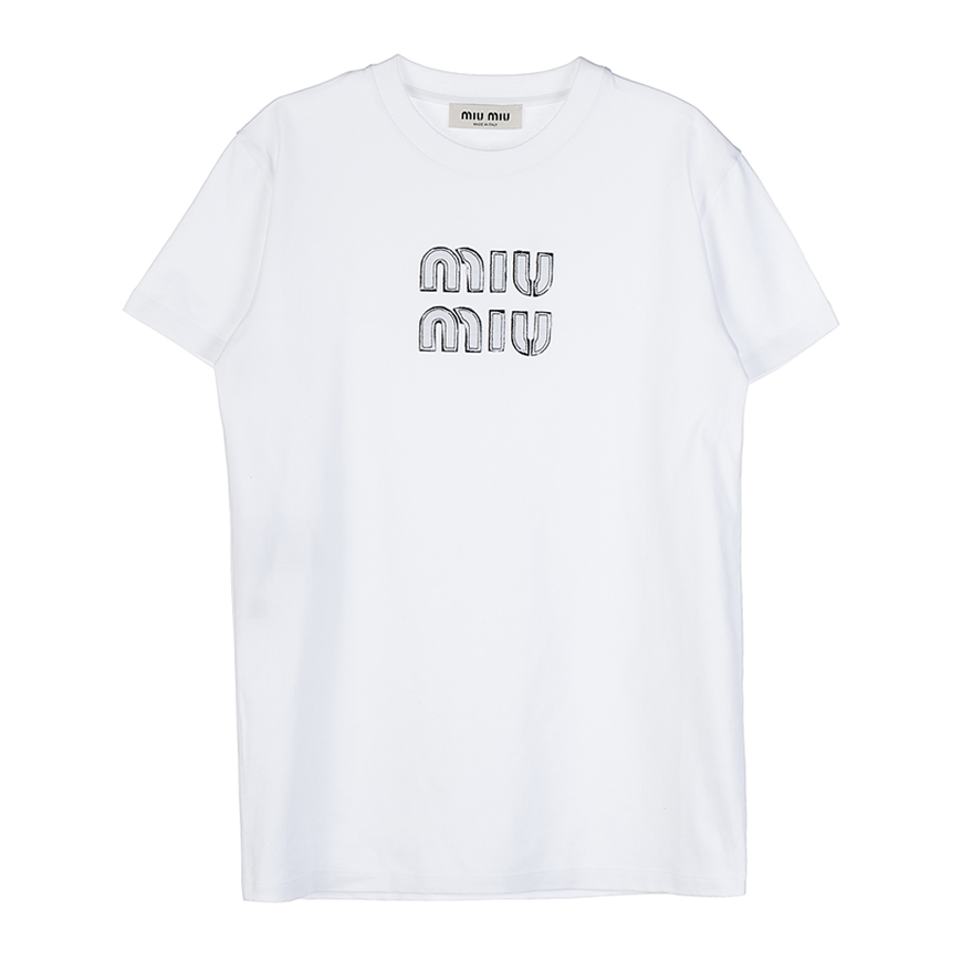 [미우미우] 여성 자수 장식 코튼 티셔츠MJN345 12MF F0009